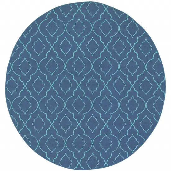 8' Round Navy Round Geometric Stain Resistant Indoor Outdoor Area Rug Photo 1