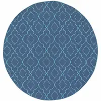 Photo of 8' Round Navy Round Geometric Stain Resistant Indoor Outdoor Area Rug