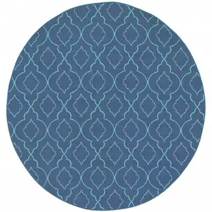 Photo of 8' Round Navy Round Geometric Stain Resistant Indoor Outdoor Area Rug