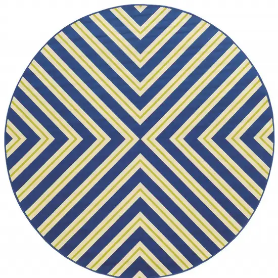 8' Round Navy Round Geometric Stain Resistant Indoor Outdoor Area Rug Photo 4