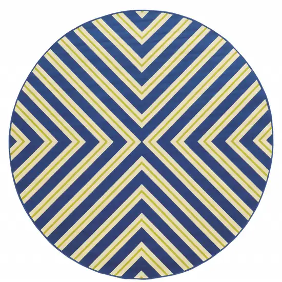 8' Round Navy Round Geometric Stain Resistant Indoor Outdoor Area Rug Photo 1