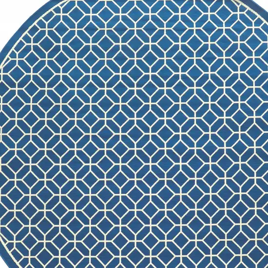 8' Round Navy Round Geometric Stain Resistant Indoor Outdoor Area Rug Photo 3