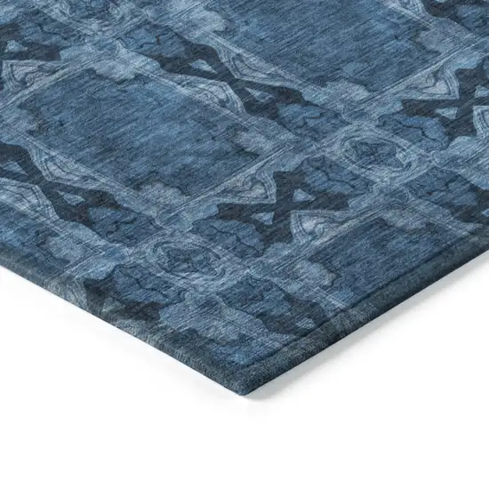 8' Round Navy and Gray Round Floral Medallion Washable Non Skid Indoor Outdoor Area Rug Photo 7