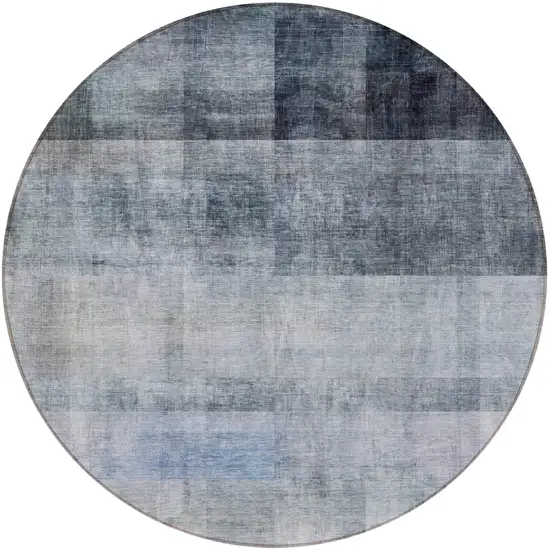 8' Round Navy and Gray Round Ombre Washable Non Skid Indoor Outdoor Area Rug Photo 4