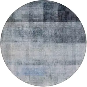 Photo of 8' Round Navy and Gray Round Ombre Washable Non Skid Indoor Outdoor Area Rug