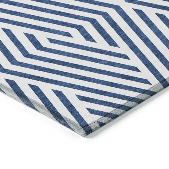 Navy and White Round Geometric Washable Non Skid Indoor Outdoor Area Rug Photo 7