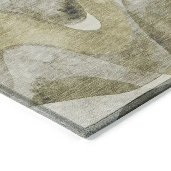 Olive Green Round Abstract Washable Non Skid Indoor Outdoor Area Rug Photo 5