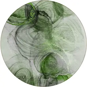 Photo of 8' Round Olive Green Round Abstract Washable Non Skid Indoor Outdoor Area Rug