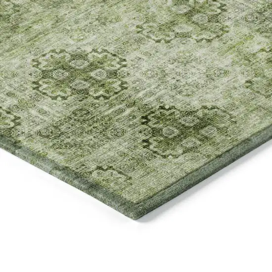 Olive Green Round Floral Medallion Washable Non Skid Indoor Outdoor Area Rug Photo 5