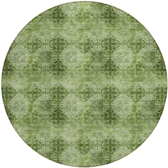 Olive Green Round Floral Medallion Washable Non Skid Indoor Outdoor Area Rug Photo 2