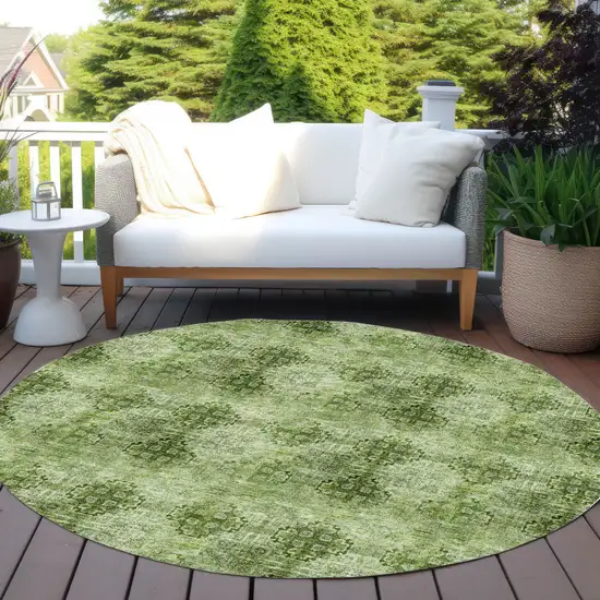 Olive Green Round Floral Medallion Washable Non Skid Indoor Outdoor Area Rug Photo 6