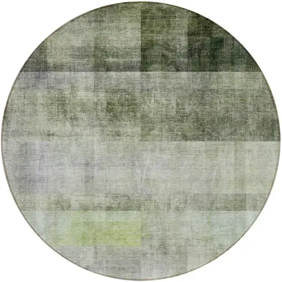 8' Round Olive Green Round Ombre Washable Non Skid Indoor Outdoor Area Rug Photo 5