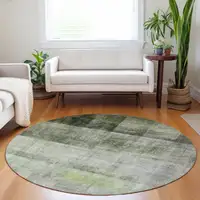 Photo of 8' Round Olive Green Round Ombre Washable Non Skid Indoor Outdoor Area Rug