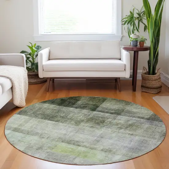 8' Round Olive Green Round Ombre Washable Non Skid Indoor Outdoor Area Rug Photo 9