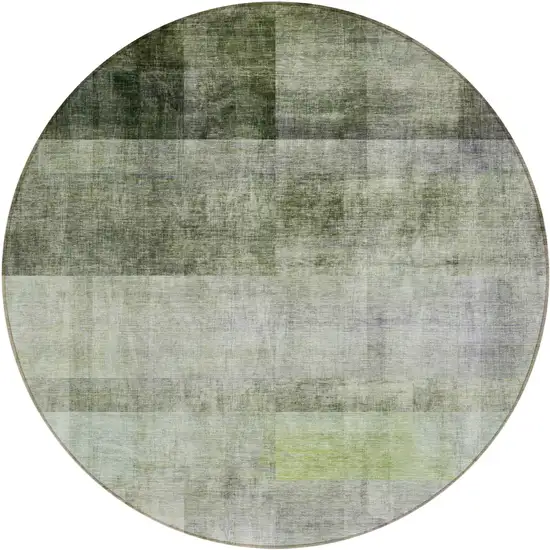 8' Round Olive Green Round Ombre Washable Non Skid Indoor Outdoor Area Rug Photo 2