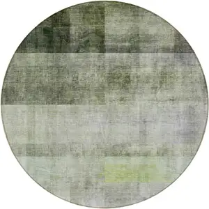 Photo of 8' Round Olive Green Round Ombre Washable Non Skid Indoor Outdoor Area Rug