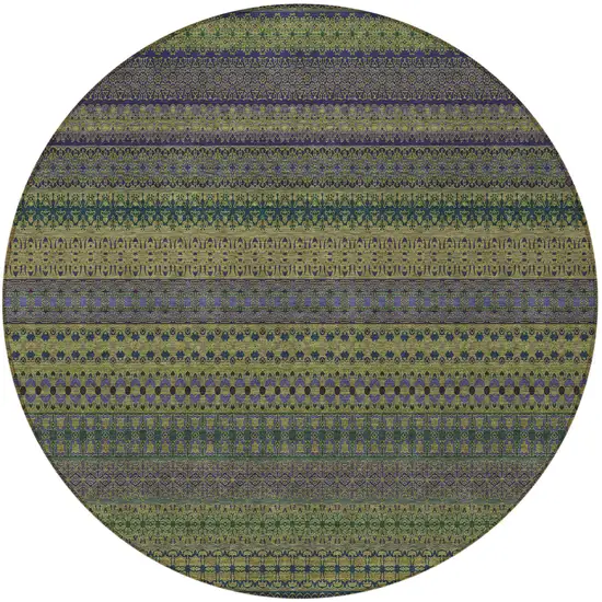 Olive Green Round Striped Washable Non Skid Indoor Outdoor Area Rug Photo 5