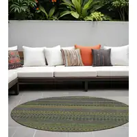 Photo of 8' Round Olive Green Round Striped Washable Non Skid Indoor Outdoor Area Rug