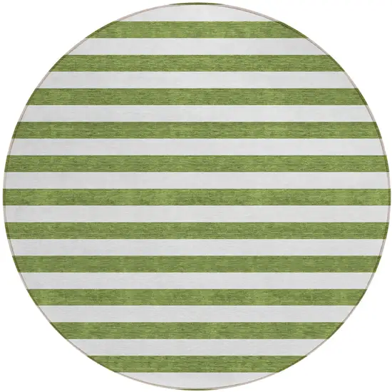 Olive Green Round Striped Washable Non Skid Indoor Outdoor Area Rug Photo 2