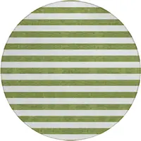 Photo of 8' Round Olive Green Round Striped Washable Non Skid Indoor Outdoor Area Rug