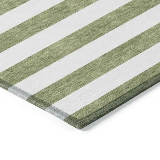 8' Round Olive Green Round Striped Washable Non Skid Indoor Outdoor Area Rug Photo 7