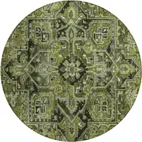 Photo of 8' Round Olive Green and Dark Green Round Oriental Washable Non Skid Indoor Outdoor Area Rug