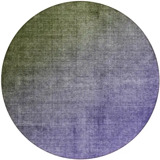 8' Round Olive Green and Purple Round Ombre Washable Non Skid Indoor Outdoor Area Rug Photo 2