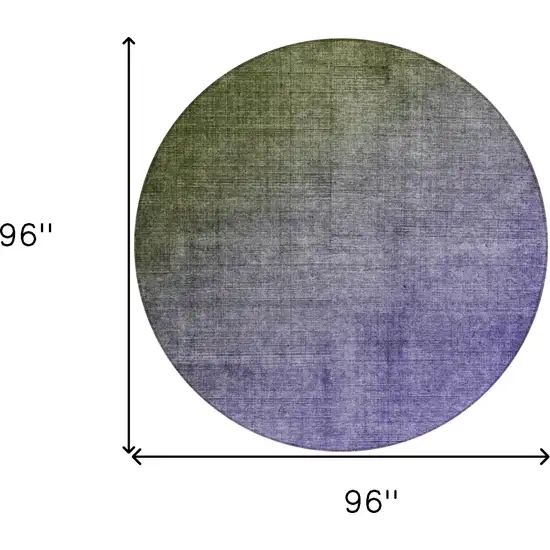 8' Round Olive Green and Purple Round Ombre Washable Non Skid Indoor Outdoor Area Rug Photo 3