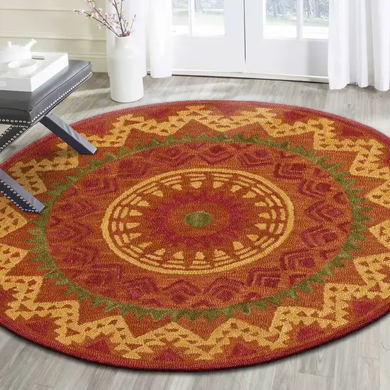 4' Round Orange Decorative Area Rug Photo 9