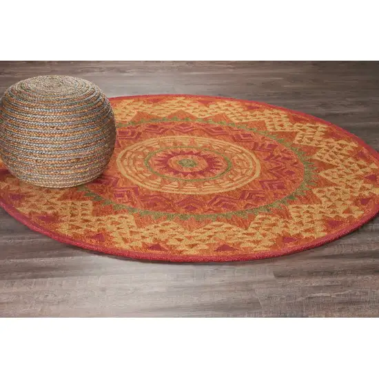 4' Round Orange Decorative Area Rug Photo 8