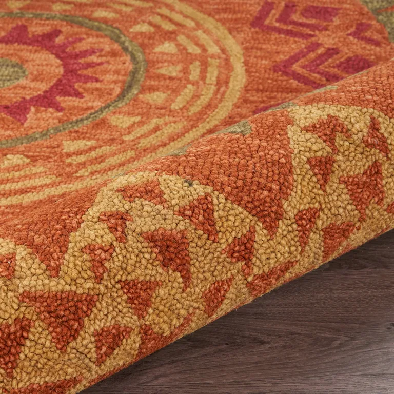 4' Round Orange Decorative Area Rug Photo 5