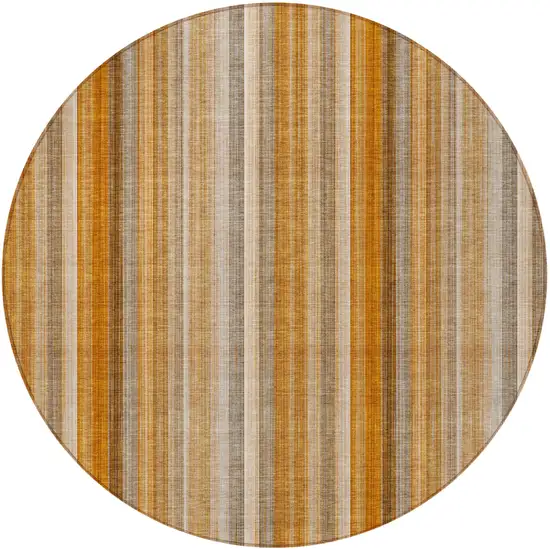 8' Round Orange Ivory and Gray Round Striped Washable Non Skid Indoor Outdoor Area Rug Photo 4