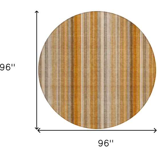 8' Round Orange Ivory and Gray Round Striped Washable Non Skid Indoor Outdoor Area Rug Photo 3