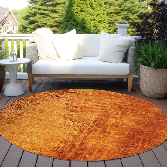 Orange Round Abstract Washable Non Skid Indoor Outdoor Area Rug Photo 8