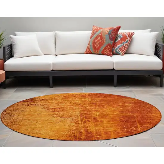 8' Round Orange Round Abstract Washable Non Skid Indoor Outdoor Area Rug Photo 1