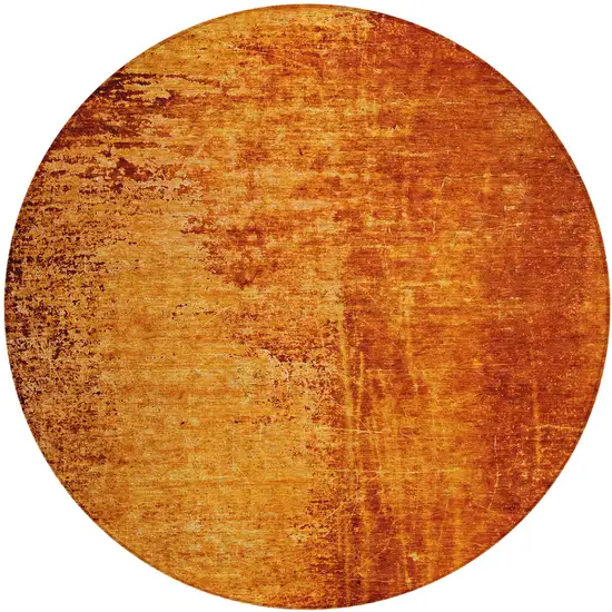 Orange Round Abstract Washable Non Skid Indoor Outdoor Area Rug Photo 2