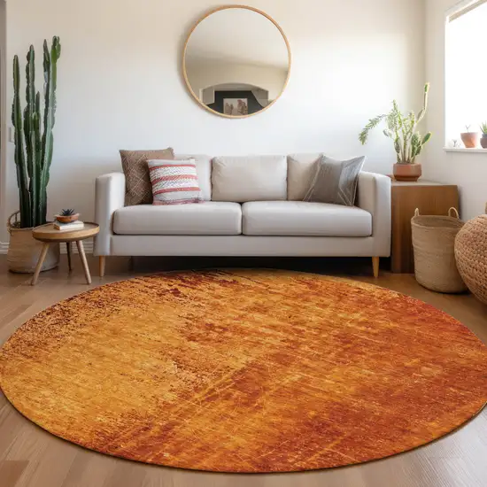 Orange Round Abstract Washable Non Skid Indoor Outdoor Area Rug Photo 9