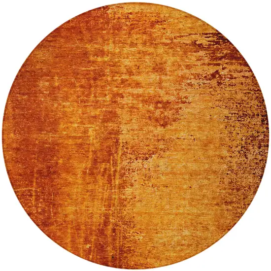 Orange Round Abstract Washable Non Skid Indoor Outdoor Area Rug Photo 4