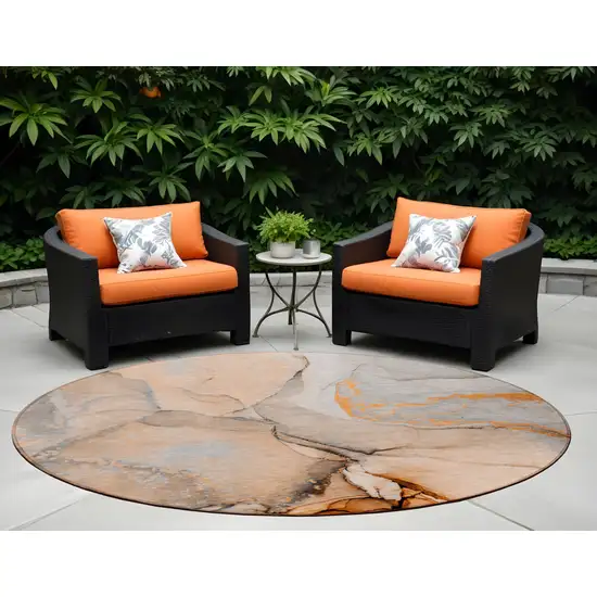 Orange Round Abstract Washable Non Skid Indoor Outdoor Area Rug Photo 1