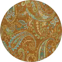 Photo of 8' Round Orange Round Paisley Washable Non Skid Indoor Outdoor Area Rug