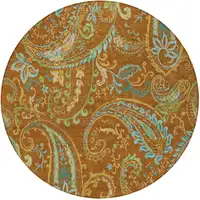 Photo of 8' Round Orange Round Paisley Washable Non Skid Indoor Outdoor Area Rug