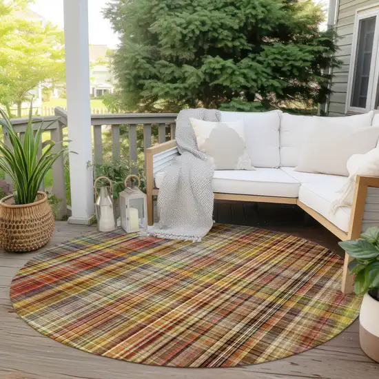 Orange Round Plaid Washable Non Skid Indoor Outdoor Area Rug Photo 8