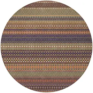 Photo of 8' Round Orange Round Striped Washable Non Skid Indoor Outdoor Area Rug