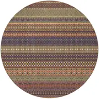 Photo of 8' Round Orange Round Striped Washable Non Skid Indoor Outdoor Area Rug