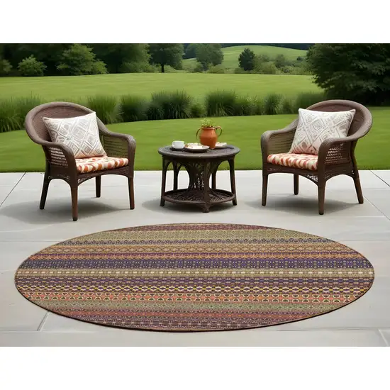 Orange Round Striped Washable Non Skid Indoor Outdoor Area Rug Photo 1