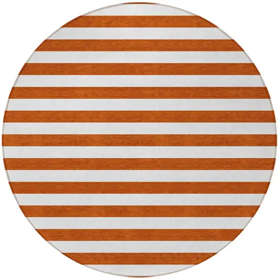 Orange Round Striped Washable Non Skid Indoor Outdoor Area Rug Photo 5