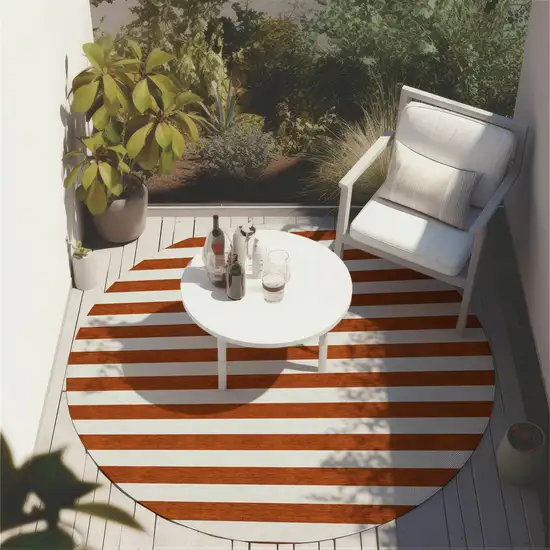 8' Round Orange Round Striped Washable Non Skid Indoor Outdoor Area Rug Photo 8