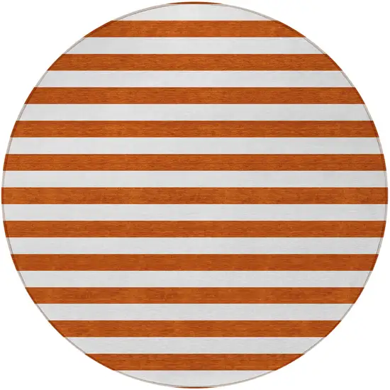 8' Round Orange Round Striped Washable Non Skid Indoor Outdoor Area Rug Photo 4