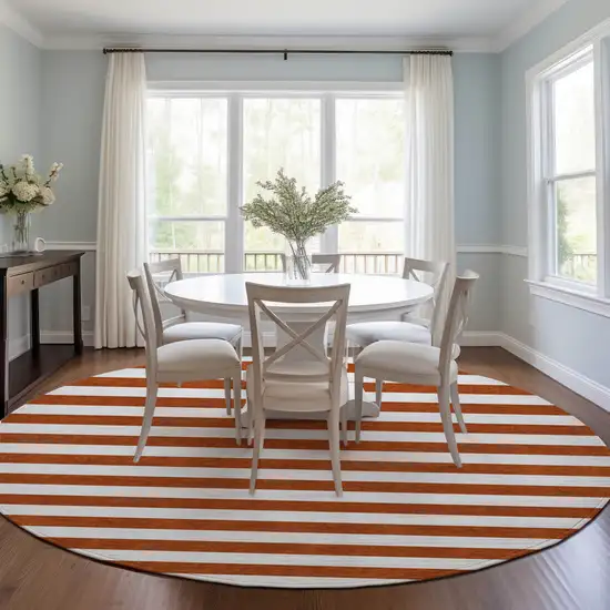 Orange Round Striped Washable Non Skid Indoor Outdoor Area Rug Photo 9