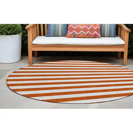 Orange Round Striped Washable Non Skid Indoor Outdoor Area Rug Photo 1